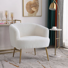 Load image into Gallery viewer, White Teddy Fabric Armchair with Metal Legs