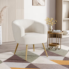 Load image into Gallery viewer, White Teddy Fabric Armchair with Metal Legs