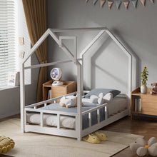 Load image into Gallery viewer, House Bed Frame Wood Toddler Bed with Safety Guard Fence Bed Frames Living and Home