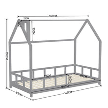 Load image into Gallery viewer, 80X160CM Grey Wooden Single House Bed for Kids Bed Frames Living and Home