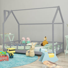 Load image into Gallery viewer, 80X160CM Grey Wooden Single House Bed for Kids Bed Frames Living and Home