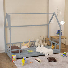 Load image into Gallery viewer, 80X160CM Grey Wooden Single House Bed for Kids Bed Frames Living and Home