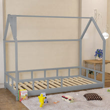 Load image into Gallery viewer, 80X160CM Grey Wooden Single House Bed for Kids Bed Frames Living and Home