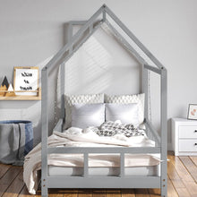 Load image into Gallery viewer, 80X160CM Grey Wooden Single House Bed for Kids Bed Frames Living and Home