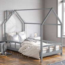 Load image into Gallery viewer, 80X160CM Grey Wooden Single House Bed for Kids Bed Frames Living and Home