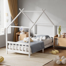 Load image into Gallery viewer, Nordic Style Pine Wood Bed Frame Toddler Kid Single Bed with Roof Bed Frames Living and Home