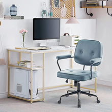 Load image into Gallery viewer, Blue Upholstered Office Chair with Armrests and Rolling Wheels Living and Home