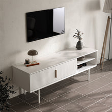 Load image into Gallery viewer, White Striped Wooden TV Stand