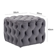 Load image into Gallery viewer, Square Velvet Upholstered Buttoned Footstool - Grey