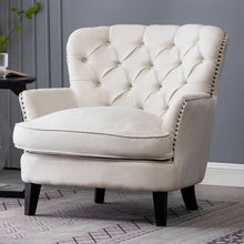 Load image into Gallery viewer, Classic Buttoned Back Linen Armchair with Wooden Legs