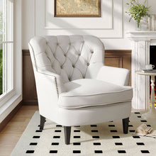 Load image into Gallery viewer, Classic Buttoned Back Linen Armchair with Wooden Legs