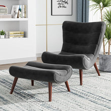 Load image into Gallery viewer, Black Modern Curved Velvet Lounge Chair with Footstool Lounge Chairs Living and Home