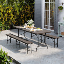 Load image into Gallery viewer, 3-Piece Rattan Plastic Outdoor Folding Table Bench Set Garden Dining Sets Living and Home