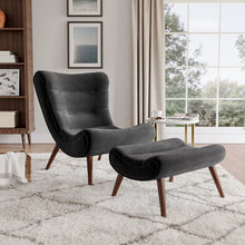 Load image into Gallery viewer, Black Modern Curved Velvet Lounge Chair with Footstool Lounge Chairs Living and Home