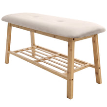 Load image into Gallery viewer, Shoe Bench Bamboo 2 Tier with Shoe Storage Rack Bench Living and Home White Velvet