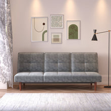 Load image into Gallery viewer, Faux Suede 3 Seater Upholstered Sofa Bed with Wood Legs Living and Home Grey