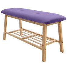Load image into Gallery viewer, Shoe Bench Bamboo 2 Tier with Shoe Storage Rack Bench Living and Home Purple Velvet