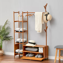 Load image into Gallery viewer, Freestanding Bamboo Clothes Rack with Storage Shelves Living and Home
