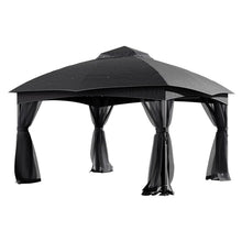 Load image into Gallery viewer, Refined Deep Gray Metal Pergola with Enclosed Mesh Drapes Living and Home