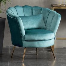 Load image into Gallery viewer, Velvet Upholstered Scalloped Lotus-like Chair with Metal Legs Living and Home
