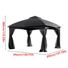 Load image into Gallery viewer, Refined Deep Gray Metal Pergola with Enclosed Mesh Drapes Living and Home