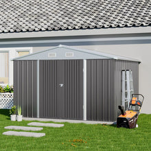 Load image into Gallery viewer, 10.5ft W x 6.7ft H Outdoor Garden Metal Storage Shed Motorcycle Storage Sheds with Lockable 2 Doors Garden Sheds Living and Home
