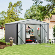 Load image into Gallery viewer, 10.5ft W x 6.7ft H Outdoor Garden Metal Storage Shed Motorcycle Storage Sheds with Lockable 2 Doors Garden Sheds Living and Home