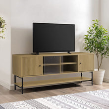 Load image into Gallery viewer, Wooden TV Cabinet with Open Shelving and Metal Legs Living and Home