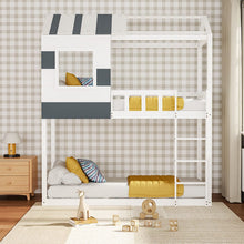 Load image into Gallery viewer, Modern Twin Bunk Bed Slatted Board House Shaped Living and Home