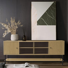 Load image into Gallery viewer, Wooden TV Cabinet with Open Shelving and Metal Legs Living and Home
