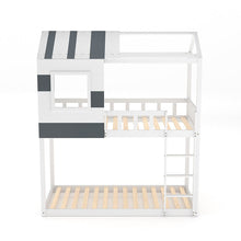 Load image into Gallery viewer, Modern Twin Bunk Bed Slatted Board House Shaped Living and Home
