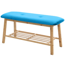 Load image into Gallery viewer, Shoe Bench Bamboo 2 Tier with Shoe Storage Rack Bench Living and Home Blue Velvet