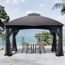 Load image into Gallery viewer, Refined Deep Gray Metal Pergola with Enclosed Mesh Drapes Living and Home