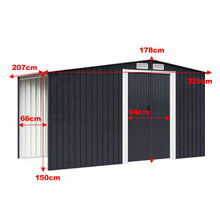 Load image into Gallery viewer, Garden Steel Shed Gable Roof Top with Firewood Storage Garden storage Living and Home W 329 x T 207 x H 178 cm