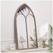 Load image into Gallery viewer, Distressed Gold Arched Window Wall Mirror with Iron Frame Wall Mirrors Living and Home