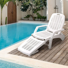 Load image into Gallery viewer, 193cm D Outdoor Folding Lounge Chair Recliner with Wheels Sunloungers Living and Home White