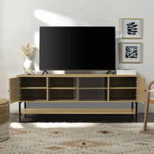 Load image into Gallery viewer, Wooden TV Cabinet with Open Shelving and Metal Legs Living and Home