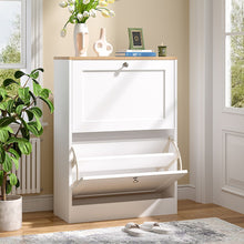 Load image into Gallery viewer, Livingandhome Wooden 2 Drawer Flip Down Shoe Cabinet