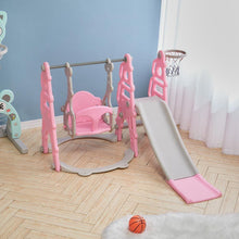 Load image into Gallery viewer, Kids Toddler Swing and Slide Set with Basketball Hoop Swing Sets & Playsets Living and Home Pink