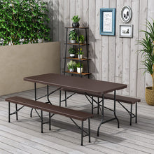 Load image into Gallery viewer, 3-Piece Rattan Plastic Outdoor Folding Table Bench Set Garden Dining Sets Living and Home Bench