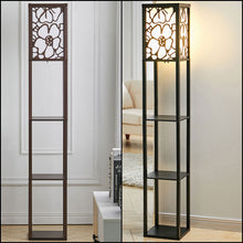 Load image into Gallery viewer, 3-in-1 Wooden & Linen Floor Lamp with Shelves Units