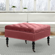 Load image into Gallery viewer, 74CM Velvet Square Storage Footstool With 4 Casters, Watermelon Red
