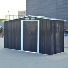 Load image into Gallery viewer, 8ft x 4ft Grey Garden Metal Storage Shed With Log Wood Store Room Space