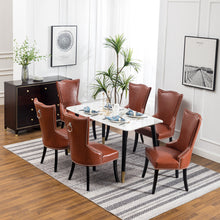 Load image into Gallery viewer, Faux Leather Studded Dining Chair, Reddish brown