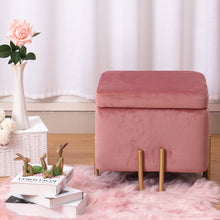 Load image into Gallery viewer, Pink Square Storage Footstool with Gold Metal Legs