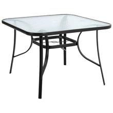 Load image into Gallery viewer, Garden Ripple Glass Square Table With Umbrella Hole, Black Table + 4 Chairs
