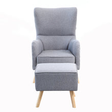 Load image into Gallery viewer, Fabric Armchair Wing Back with Footstool Light Grey