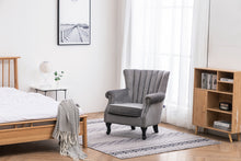 Load image into Gallery viewer, Linen Fabric Wing Back Armchair Upholstery Light Grey