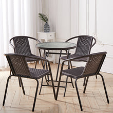 Load image into Gallery viewer, Outdoor Metal Coffee Dining Set, Brown Table + 4 Chairs
