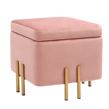 Load image into Gallery viewer, Pink Square Storage Footstool with Gold Metal Legs